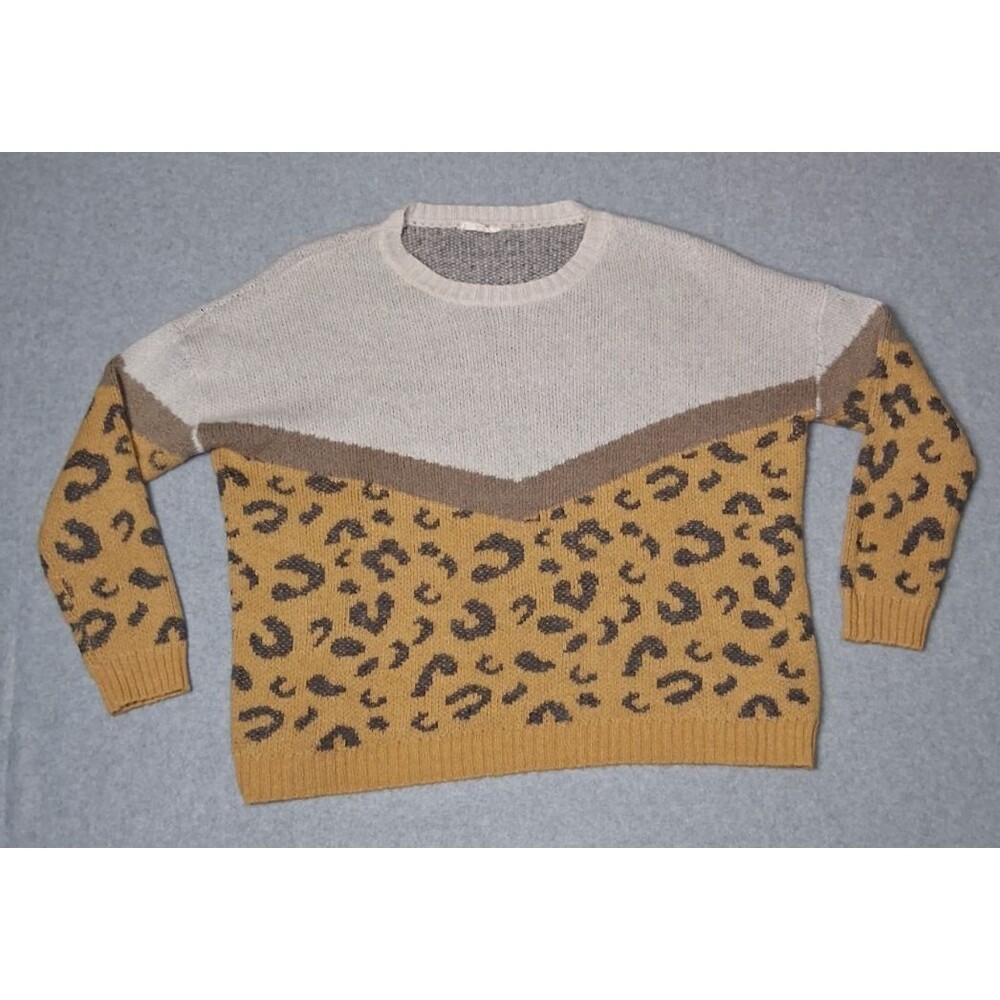 Easel Anthropologie Pullover Sweater Womens 1X Chevron Leopard Print Cozy Boho
